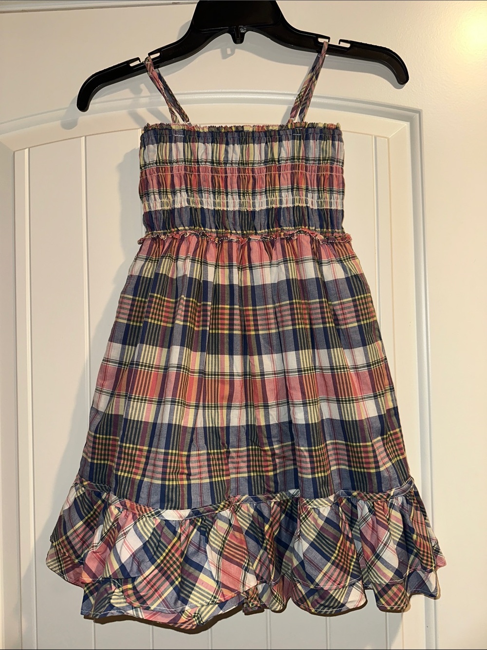 Ralph Lauren Pink, Navy & Cream Plaid Sundress with Ruffle Hem